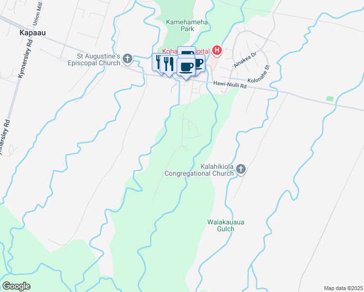 map of restaurants, bars, coffee shops, grocery stores, and more near Kapaau Road in Kapaau