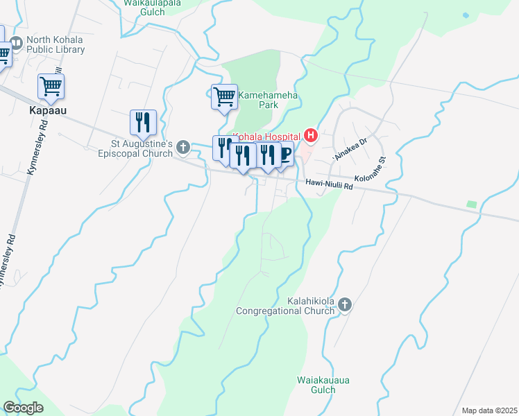 map of restaurants, bars, coffee shops, grocery stores, and more near 54-421 Akone Pule Highway in Kapaau