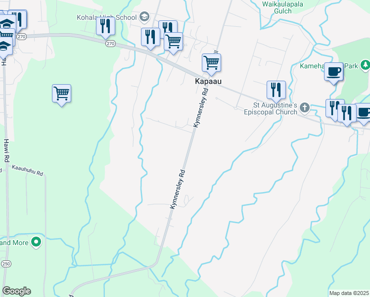 map of restaurants, bars, coffee shops, grocery stores, and more near 54-2469 Kynnersley Road in Kapaau