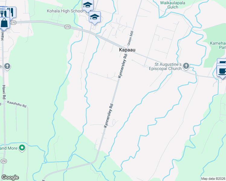 map of restaurants, bars, coffee shops, grocery stores, and more near 54-2469 Kynnersley Road in Kapaau
