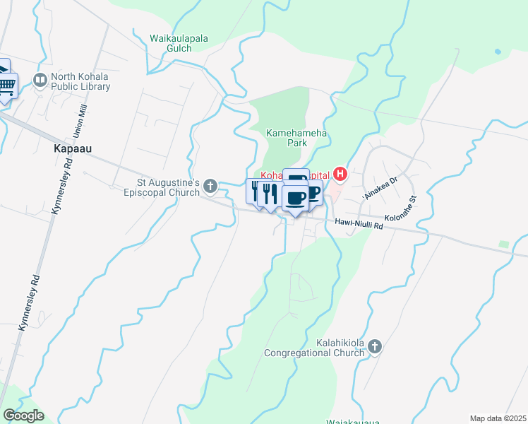 map of restaurants, bars, coffee shops, grocery stores, and more near 54-3611 Akoni Pule Highway in Kapaau