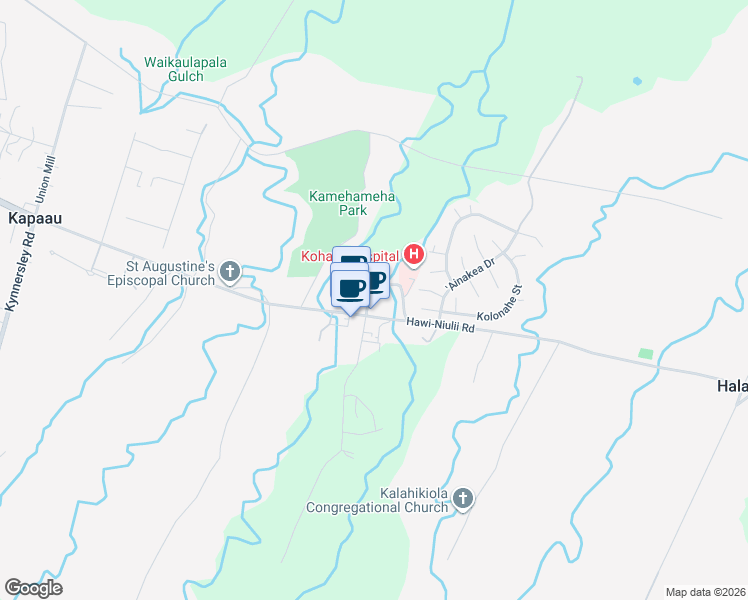 map of restaurants, bars, coffee shops, grocery stores, and more near 54-589 Kapaau Road in Kapaau