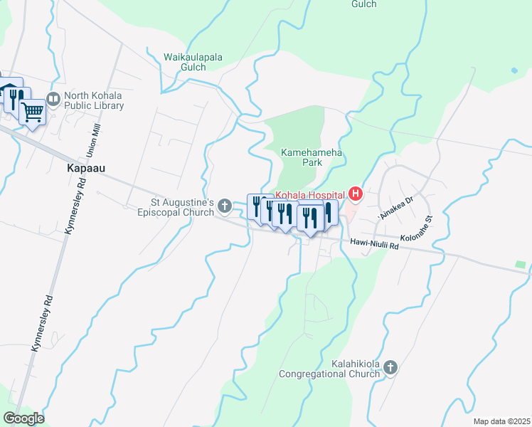 map of restaurants, bars, coffee shops, grocery stores, and more near 54-3847-B Akoni Pule Highway in Kapaau