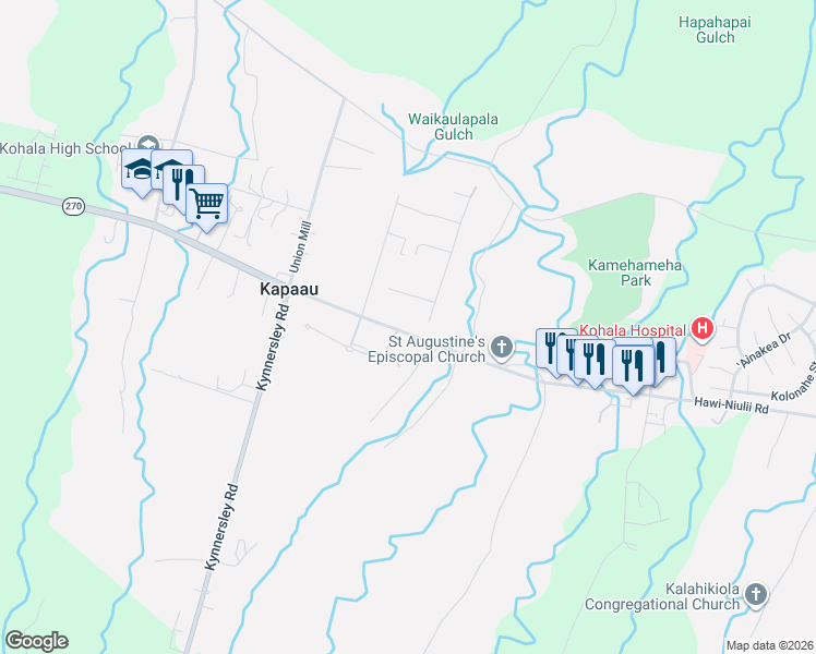 map of restaurants, bars, coffee shops, grocery stores, and more near 54-3757 Akoni Pule Highway in Kapaau