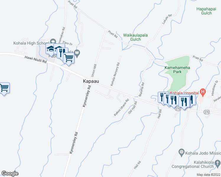map of restaurants, bars, coffee shops, grocery stores, and more near Akoni Pule Highway in Kapaau