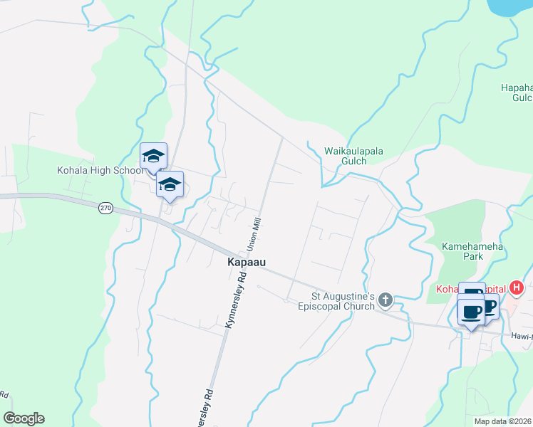 map of restaurants, bars, coffee shops, grocery stores, and more near 54-3731 Akoni Pule Highway in Kapaau