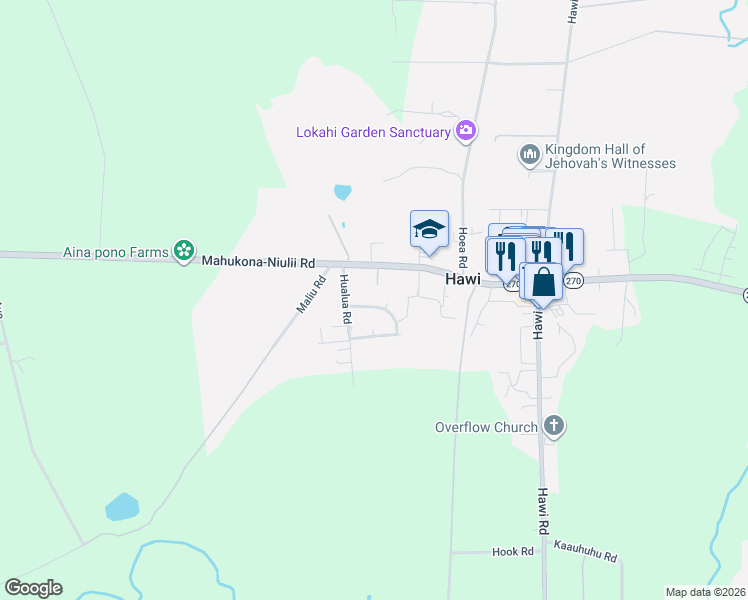 map of restaurants, bars, coffee shops, grocery stores, and more near 55-3324 Akoni Pule Highway in Hawi