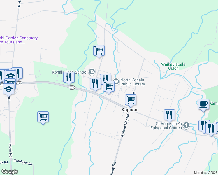 map of restaurants, bars, coffee shops, grocery stores, and more near 54-3645 Akoni Pule Highway in Kapaau