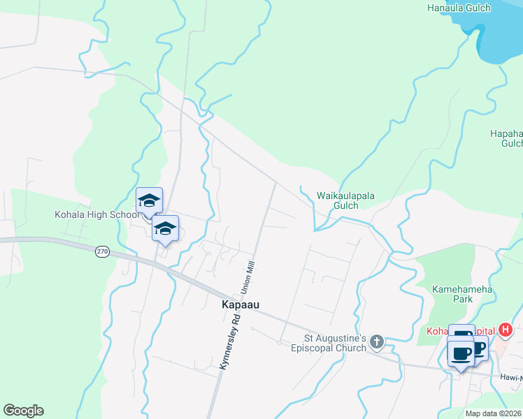 map of restaurants, bars, coffee shops, grocery stores, and more near 54-3733 Akoni Pule Highway in Kapaau