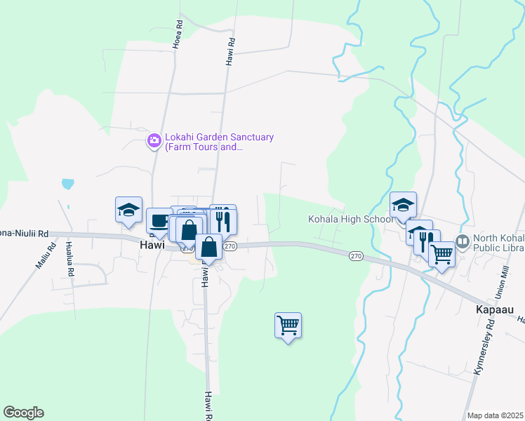 map of restaurants, bars, coffee shops, grocery stores, and more near 55-473 Hiki'Aupe'a Place in Waimea