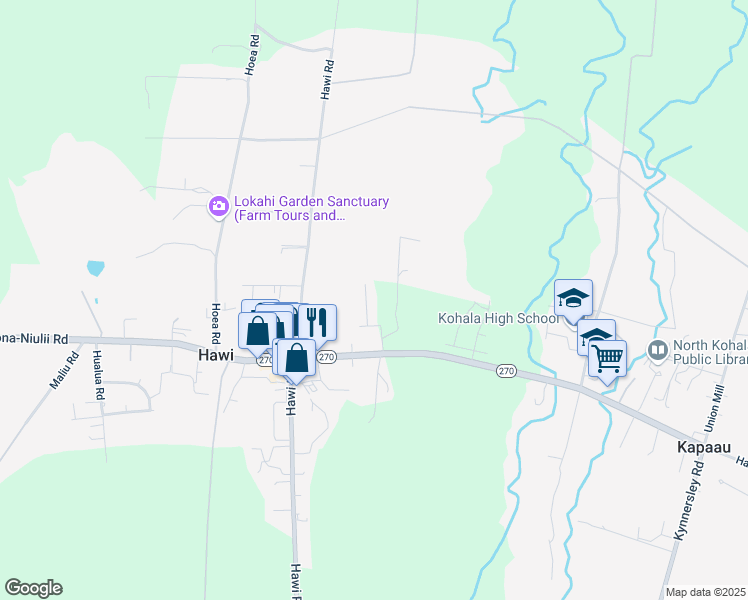 map of restaurants, bars, coffee shops, grocery stores, and more near 55-462 Hiki'Aupe'a Place in Waimea