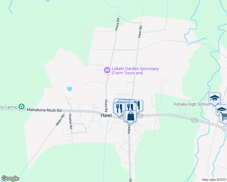 map of restaurants, bars, coffee shops, grocery stores, and more near in Hawi