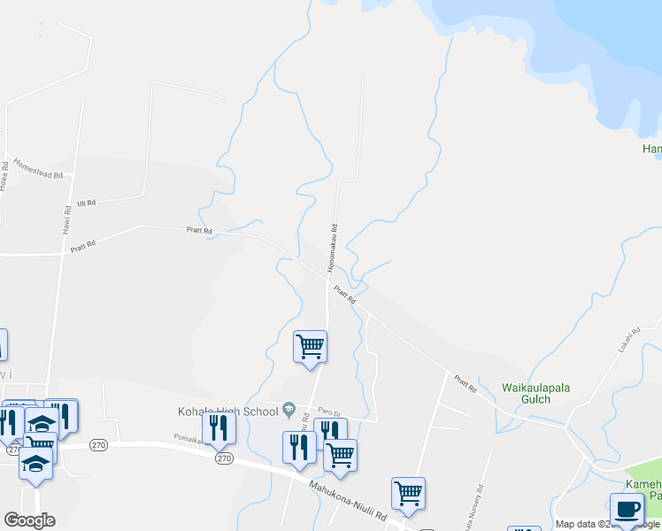 map of restaurants, bars, coffee shops, grocery stores, and more near Honomakau Road in Kapaau