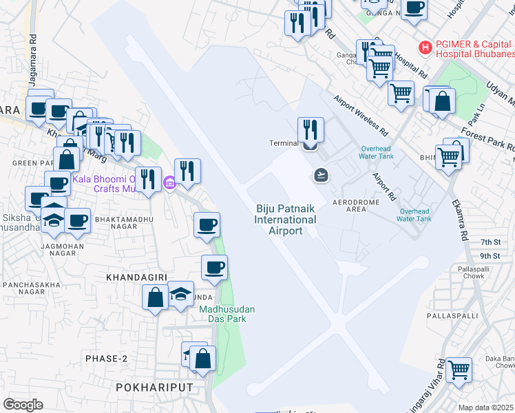 map of restaurants, bars, coffee shops, grocery stores, and more near in Bhubaneswar