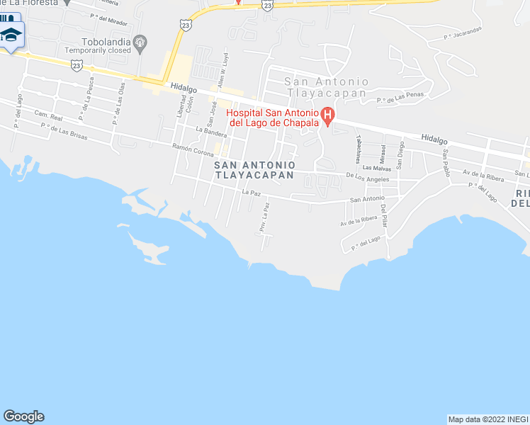 map of restaurants, bars, coffee shops, grocery stores, and more near 147 Privada La Paz in Ajijic