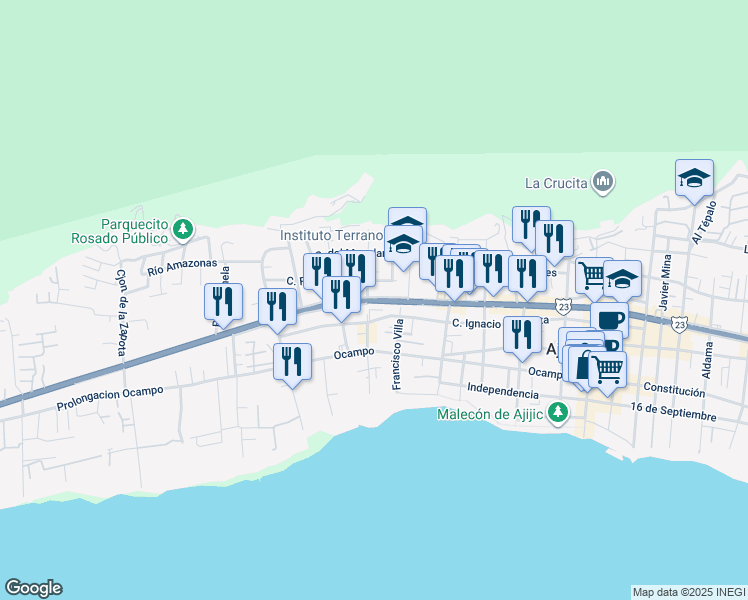 map of restaurants, bars, coffee shops, grocery stores, and more near Carretera Jocotepec-chapala in Ajijic