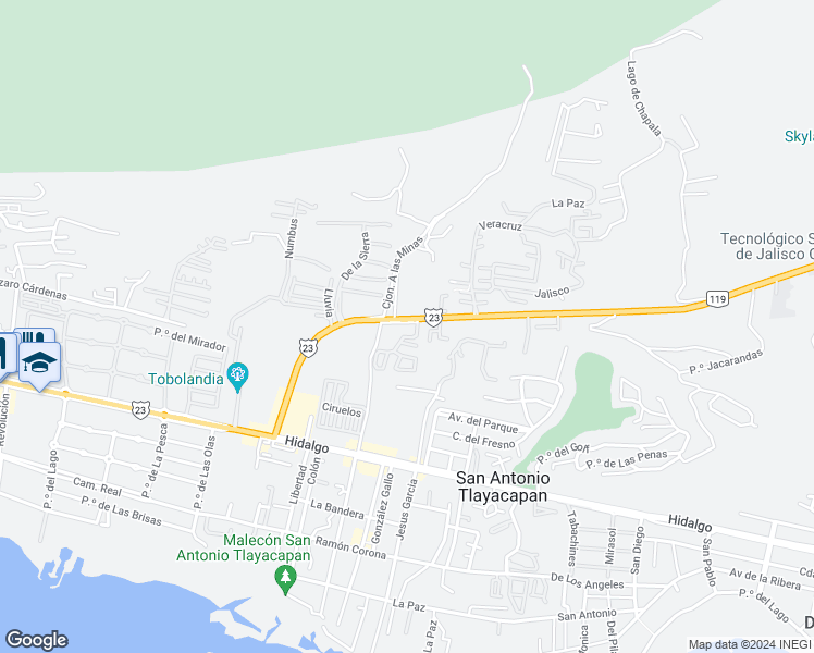map of restaurants, bars, coffee shops, grocery stores, and more near 981 Paseo Dorado in Ajijic