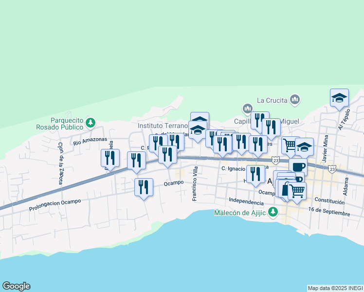 map of restaurants, bars, coffee shops, grocery stores, and more near 111 Callejón Río Yaqui in Ajijic