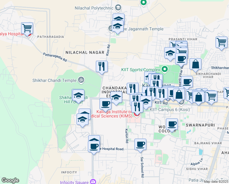 map of restaurants, bars, coffee shops, grocery stores, and more near in Bhubaneswar
