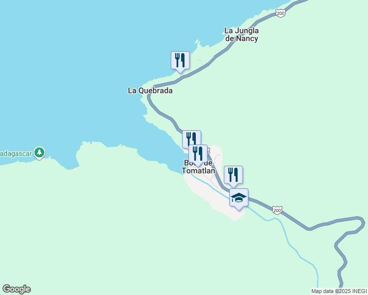 map of restaurants, bars, coffee shops, grocery stores, and more near 516 Calle de las Garzas in Boca de Tomatlán