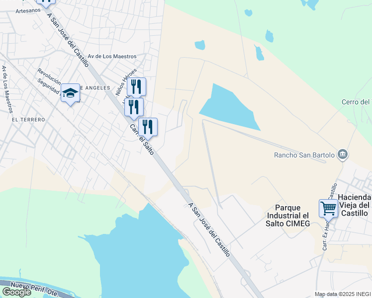 map of restaurants, bars, coffee shops, grocery stores, and more near 410 Carretera el Salto in El Quince