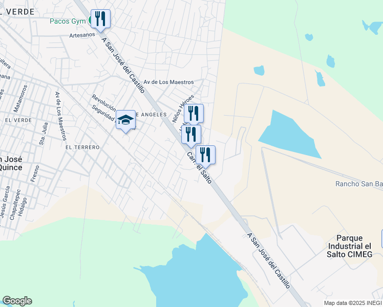 map of restaurants, bars, coffee shops, grocery stores, and more near 410 Carretera el Salto in El Quince