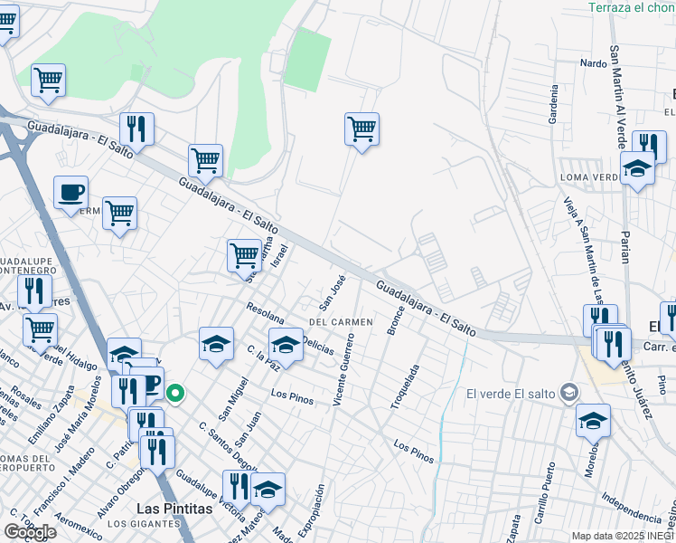 map of restaurants, bars, coffee shops, grocery stores, and more near 1900 Guadalajara - El Salto in Las Pintitas