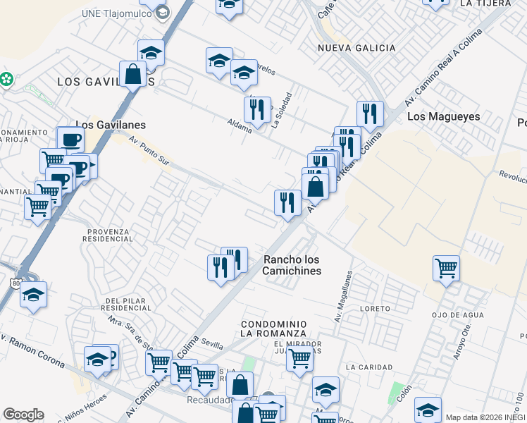 map of restaurants, bars, coffee shops, grocery stores, and more near 6259 Avenida Punto Sur in Los Gavilanes