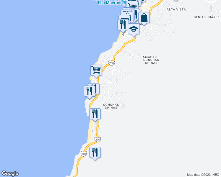 map of restaurants, bars, coffee shops, grocery stores, and more near 800 Rinconada de Las Tortugas in Puerto Vallarta