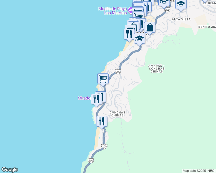 map of restaurants, bars, coffee shops, grocery stores, and more near 100B Paseo de las Almejas in Puerto Vallarta