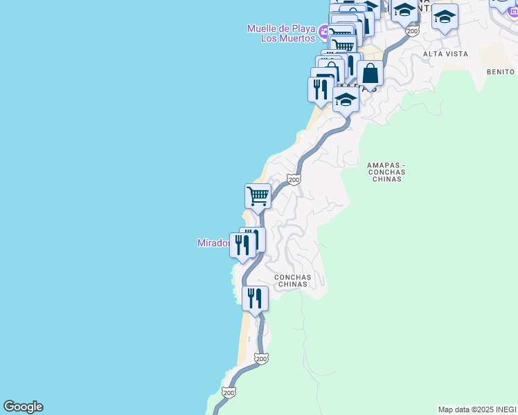 map of restaurants, bars, coffee shops, grocery stores, and more near 100B Paseo de las Almejas in Puerto Vallarta