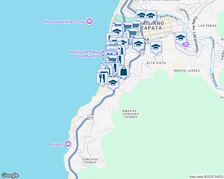 map of restaurants, bars, coffee shops, grocery stores, and more near 690 Carretera Costera a Barra de Navidad in Puerto Vallarta