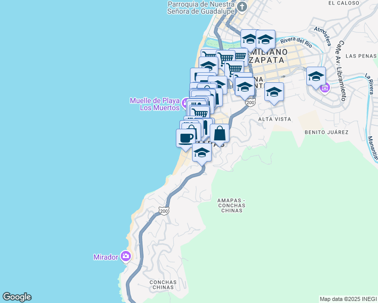 map of restaurants, bars, coffee shops, grocery stores, and more near 169 Malecón in Puerto Vallarta