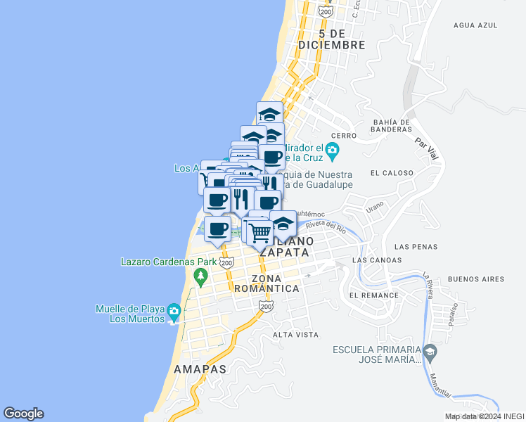 map of restaurants, bars, coffee shops, grocery stores, and more near 279 Calle Emilio Carranza in Puerto Vallarta