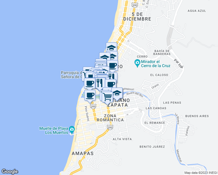 map of restaurants, bars, coffee shops, grocery stores, and more near 273 Calle Emilio Carranza in Puerto Vallarta
