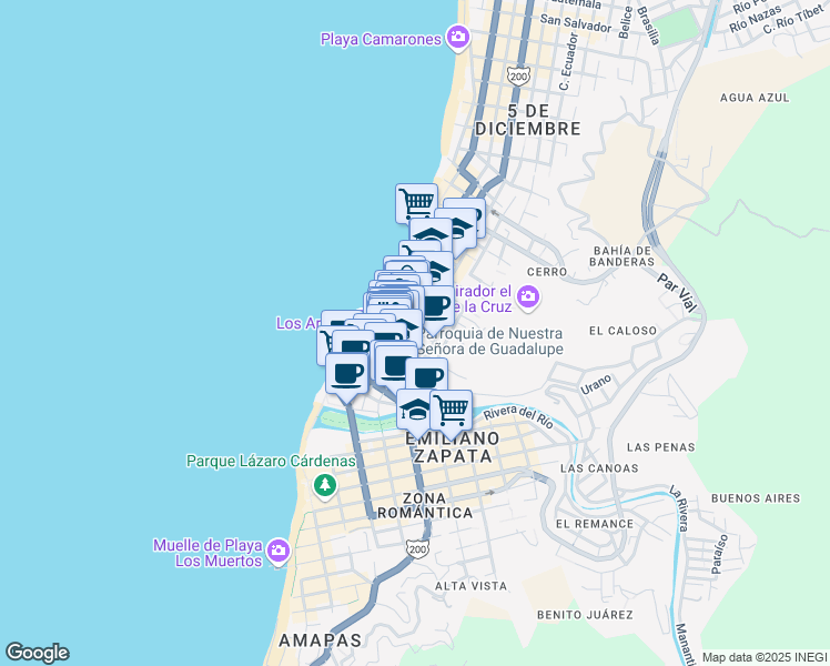 map of restaurants, bars, coffee shops, grocery stores, and more near 422 Juárez in Puerto Vallarta