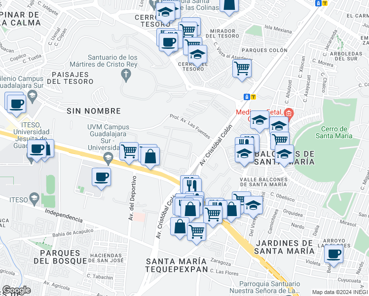 map of restaurants, bars, coffee shops, grocery stores, and more near 7980 Anillo Periférico Sur Manuel Gómez Morín in San Pedro Tlaquepaque