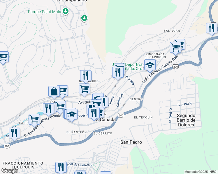 map of restaurants, bars, coffee shops, grocery stores, and more near in El Marqués