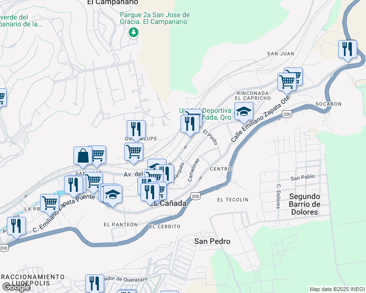map of restaurants, bars, coffee shops, grocery stores, and more near 37 Avenida del Ferrocarril in La Cañada