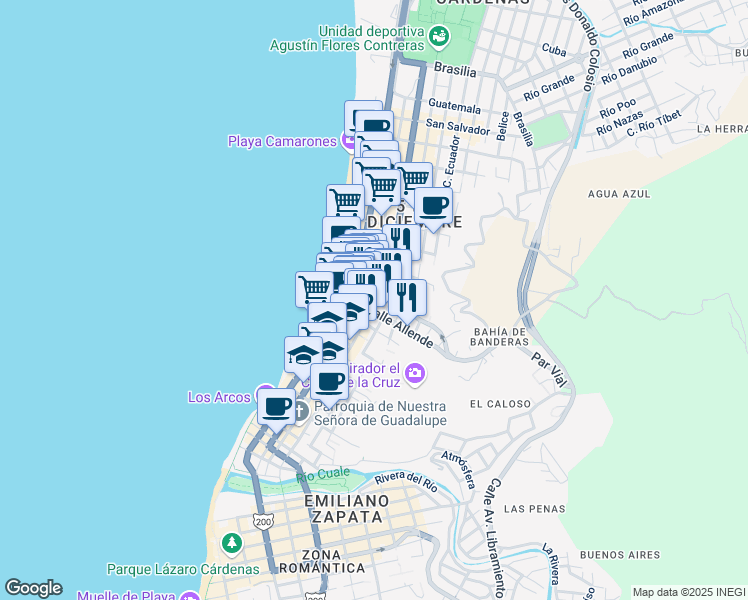 map of restaurants, bars, coffee shops, grocery stores, and more near 885 Calle Guadalupe Sánchez in Puerto Vallarta