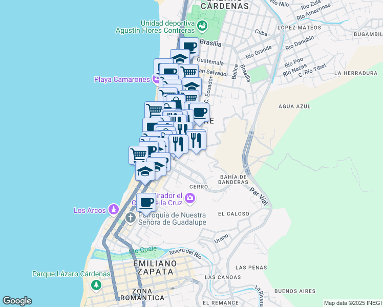 map of restaurants, bars, coffee shops, grocery stores, and more near 1022 Calle Bolivia in Puerto Vallarta