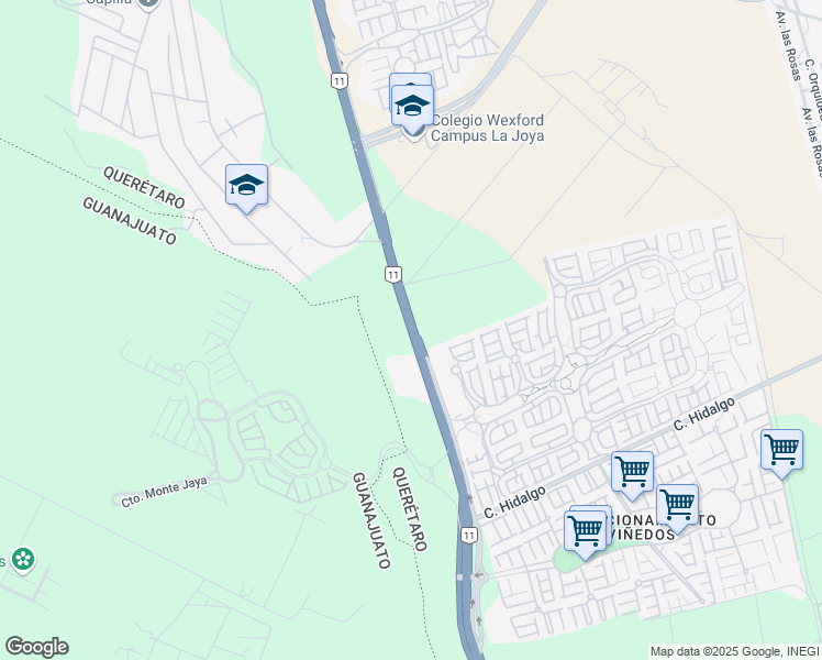 map of restaurants, bars, coffee shops, grocery stores, and more near Libramiento Norponiente in Santiago de Querétaro