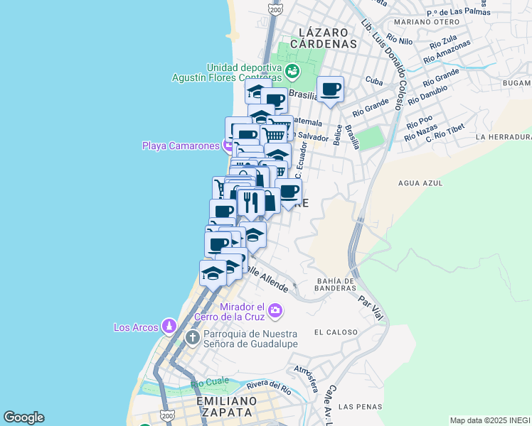 map of restaurants, bars, coffee shops, grocery stores, and more near 1086 Calle Peru in Puerto Vallarta
