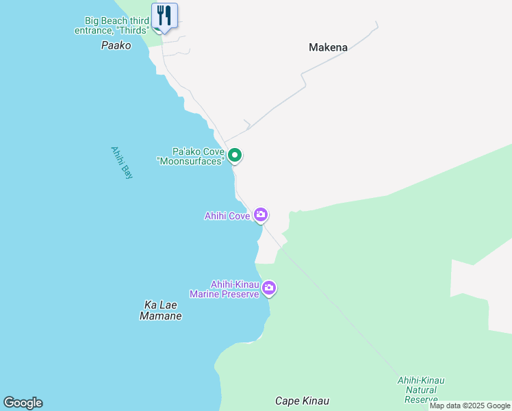 map of restaurants, bars, coffee shops, grocery stores, and more near 7595 Makena Road in Kihei
