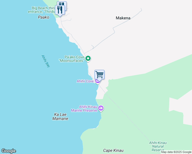 map of restaurants, bars, coffee shops, grocery stores, and more near 7595 Makena Road in Kihei