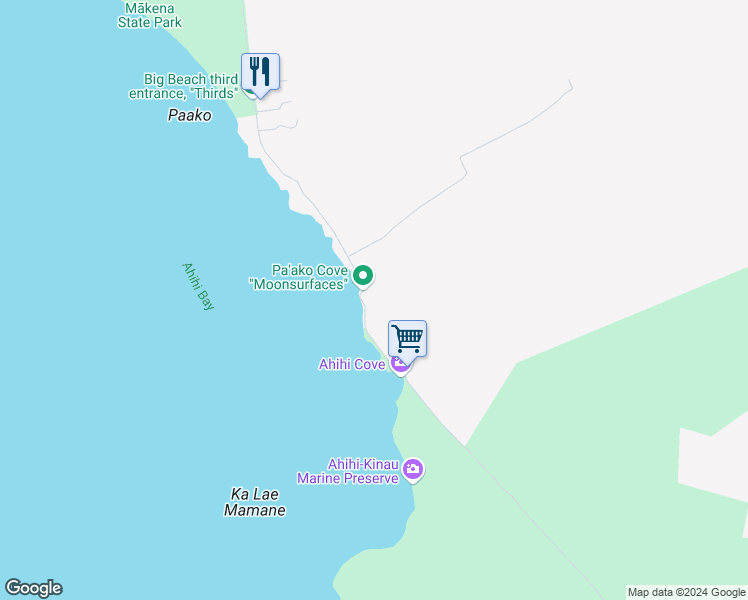 map of restaurants, bars, coffee shops, grocery stores, and more near 7421 Makena Road in Kihei