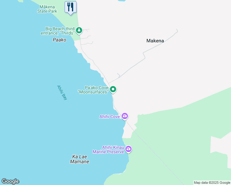 map of restaurants, bars, coffee shops, grocery stores, and more near 7381 Makena Road in Kihei