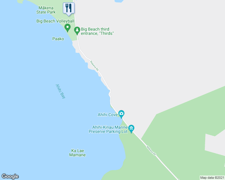 map of restaurants, bars, coffee shops, grocery stores, and more near 7381 Makena Road in Kihei