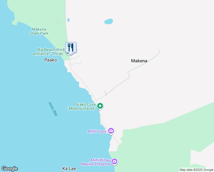 map of restaurants, bars, coffee shops, grocery stores, and more near 7299 Makena Road in Kihei