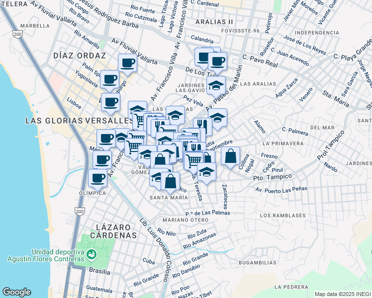 map of restaurants, bars, coffee shops, grocery stores, and more near 147 Calle Pez Espada in Puerto Vallarta